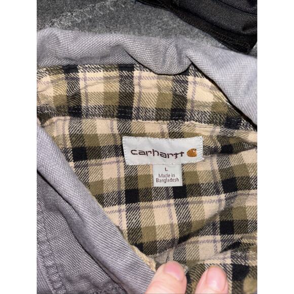 Carhartt Mens Large Gray Canvas Jacket Rugged Flex Fit Fleece-Lined Shirt - Picture 3 of 12